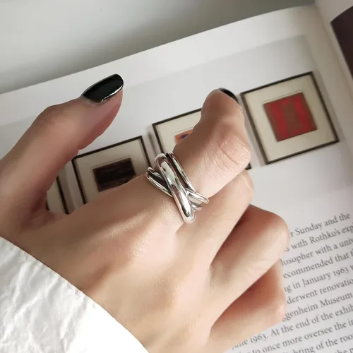 Miniatura 121 de Anillo de plata de ley 925, minimalista, ajustable, hecho a mano, para mujeres y niñas