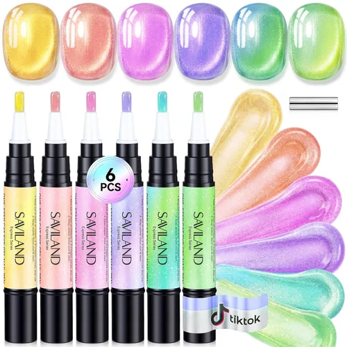 Miniatura 8 de SAVILAND Glazed Nails - Esmalte de uñas de gel de un solo paso: 0.5 onzas de esmalte de gel de ojo de gato, bolígrafo de arte 5 en 1 Jelly Silver