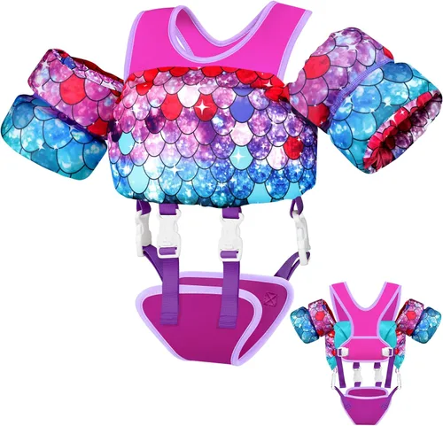 Vvinca Chaleco de natación para niños de 22 a 66 libras, entrenador de natación para niños y niñas con correa de entrepierna antirozaduras,