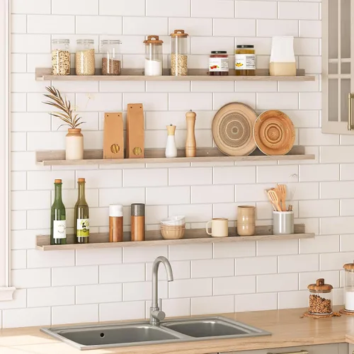 Miniatura 5 de HOOBRO - Estantes flotantes, juego de 3, estante colgante de 35.4 pulgadas con borde elevado y soportes invisibles, para baño, dormitorio, cocina