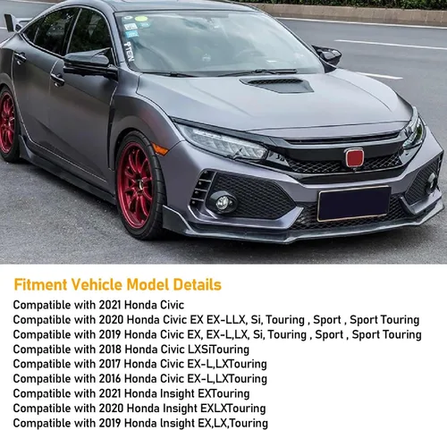 Miniatura 2 de Moonlinks Compatible con Honda Civic 2016-2021 Cubierta Superpuesta de Espejo de Cuerno de Buey Lateral, Negro Brillante LH y RH Tapa de Espejo