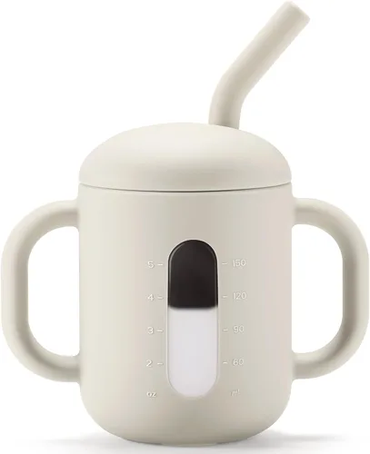 Miniatura 10 de CLYMENE Taza de entrenamiento de silicona con popote y asas, taza para beber para bebé, taza para beber agua para bebés y niños pequeños de 6 meses