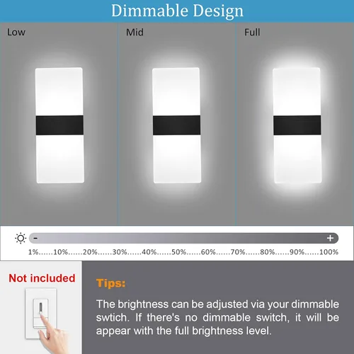 Miniatura 2 de Lightess Aplique de pared moderno regulable. Lámpara de pared de 12 W en negro, lámpara de pared interior de acrílico para dormitorio, sala