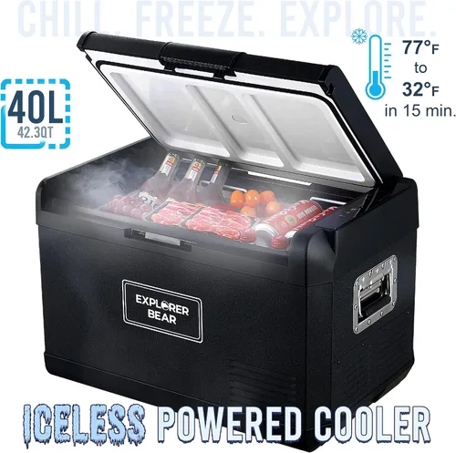 Miniatura 2 de Explorer Bear Refrigerador de 12 voltios 12 V refrigerador de coche 12/24 V CC 110-240 V CA congelador portátil compresor enfriador 0℉-50℉ 3 años