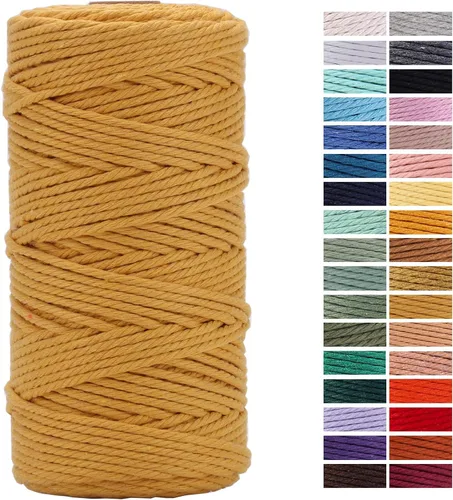 Miniatura 65 de Cuerda de Macramé Gris Claro 3mm x 109 Yardas, Cuerda de Algodón de Colores Cuerda para Manualidades Cuerda de Algodón Colorida para Colgar