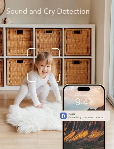 Miniatura 2 de Nooie Monitor de bebé con detección de llanto, cámara y audio, visión nocturna 1080P, detección de movimiento y sonido, cámara de seguridad WiFi