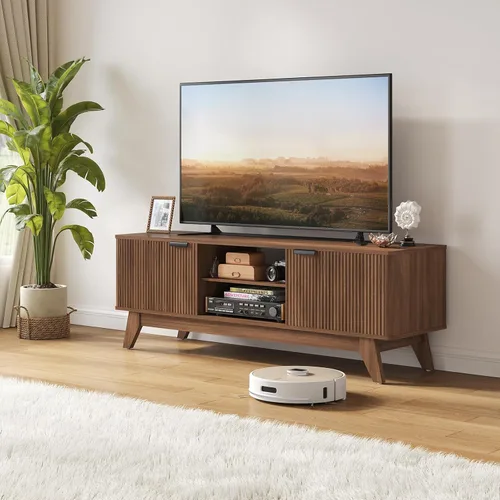 Miniatura 12 de Mueble de TV moderno de mediados de siglo de 55 pulgadas con toma de corriente, centro de entretenimiento para televisores de hasta 60 pulgadas
