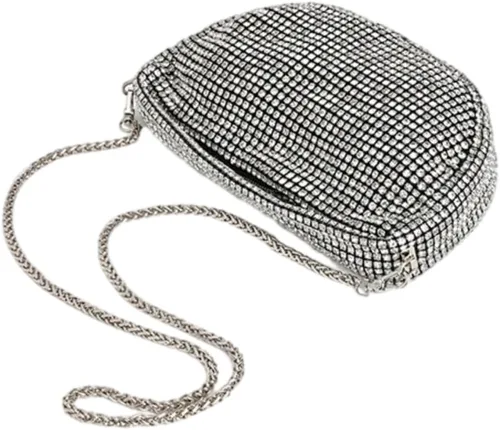 Miniatura 6 de UMREN Bolso de mano anudado con purpurina completa para mujer, con diamantes de imitación de cristal, bolso cruzado de noche con diamantes