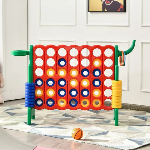 Miniatura 9 de GLACER Giant 4-in-A-Row, Jumbo 4-to-Score Giant Game Set, Outdoor Connect-All-4 Game Set w/Basketball Hoop, Ring Toss, Quick-Release Slider, 42 Verde