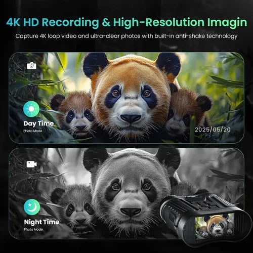 Miniatura 6 de Gafas de visión nocturna, prismáticos de visión nocturna 4K para adultos, pantalla HD de 3 pulgadas y linterna externa con zoom digital de 8X, rango