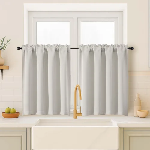 Miniatura 91 de OVZME Cortinas opacas turquesa para tratamiento de ventanas pequeñas, cortinas cortas con bloqueo de luz para ventana de cocina sobre el fregadero