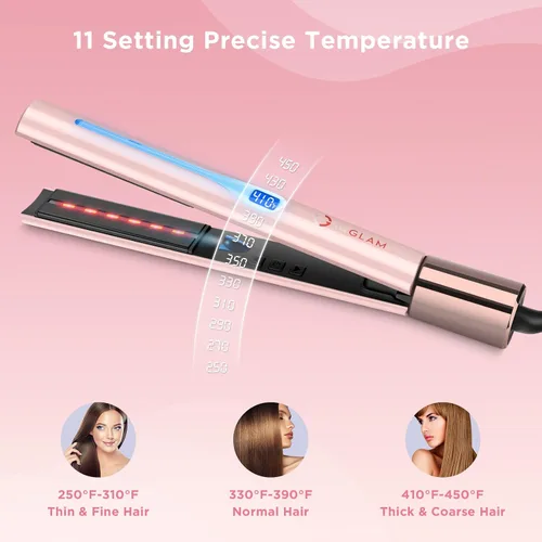 Miniatura 4 de IG INGLAM Plancha lisa para el cabello de titanio, rizador de pelo infrarrojo de 1 pulgada, plancha alisadora iónica negativa de voltaje dual con 11