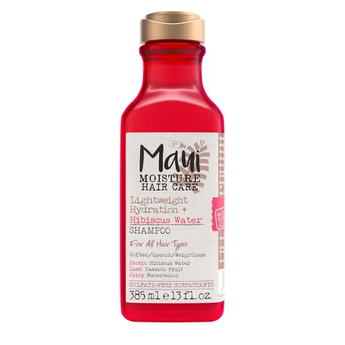 Maui Moisture - Champú de hidratación ligera + agua de hibisco, champú hidratante con aloe vera suaviza el cabello rizado, vegano y sin sulfatos, 13