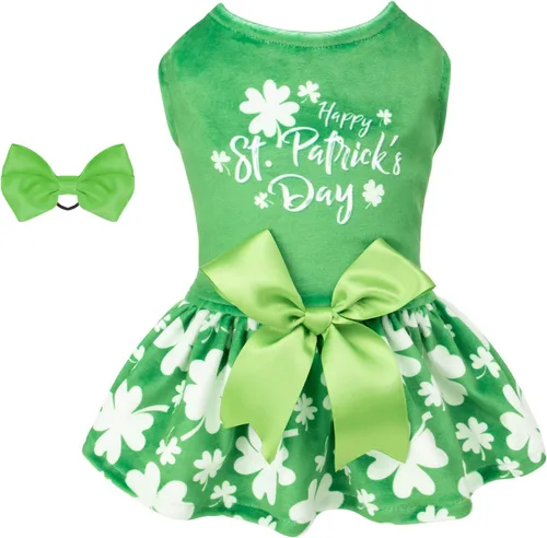 Miniatura 23 de CuteBone - Vestidos de terciopelo para perros del 4 de julio para perros pequeños, mono para mascotas, ropa para niñas, falda de cachorro con lazo