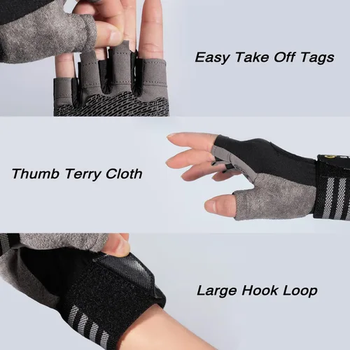 Miniatura 5 de Guantes de entrenamiento con soporte para muñeca para hombres y mujeres, guantes de levantamiento de pesas, antideslizantes, acolchados, sin dedos
