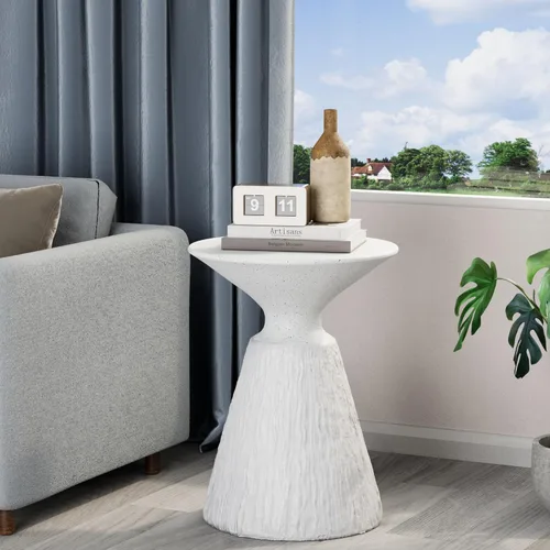 Miniatura 8 de HOMPUS Mesa auxiliar redonda para exteriores, mesa auxiliar de hormigón MgO Samll de hongos, mesa auxiliar ligera para patio, soporte para plantas