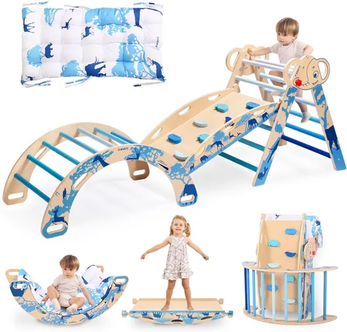 wingyz Juego de triángulos Pikler 8 en 1, plegable, juguetes de escalada para bebés con cojín, arco, rampa y escalera | Montessori - Escalador para