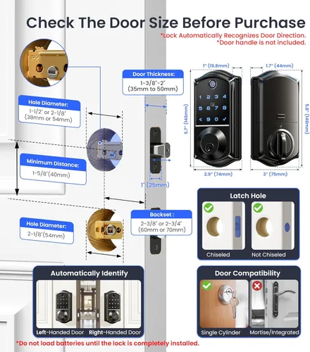 Miniatura 9 de Veise VE017 Cerradura inteligente de puerta con huellas dactilares, control por aplicación, entrada sin llave 7 en 1, bloqueo automático, puerto