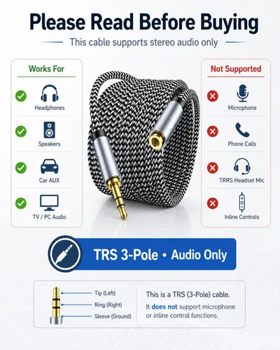 Miniatura 3 de Cable de extensión de auriculares de 10 pies, cable de extensión auxiliar de 0.138 pulgadas macho a hembra, extensor de audio estéreo TRS de 1/8