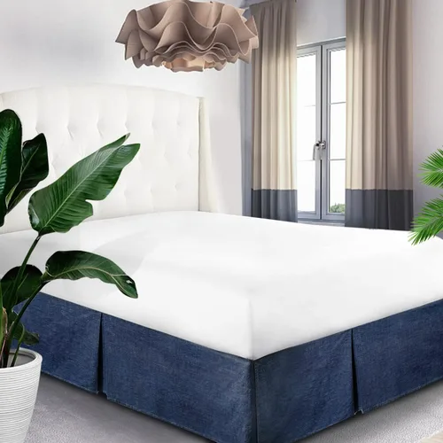 Elegant Life Home Falda de cama de mezclilla lavada teñida con hilo de algodón, con volantes de polvo, caída a medida de 18 pulgadas (individual 54