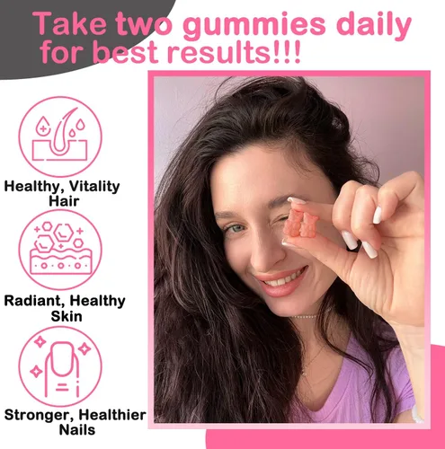 Miniatura 2 de Gomitas de biotina para el crecimiento del cabello, 10000 mcg, vitaminas de biotina veganas que apoyan el cabello, la piel y las uñas saludables