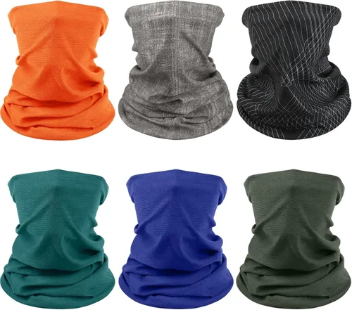 Miniatura 9 de Awumbuk Polaina para el cuello para hombres y mujeres, paquete de 6 máscaras faciales transpirables para protección solar UV bandana bufanda