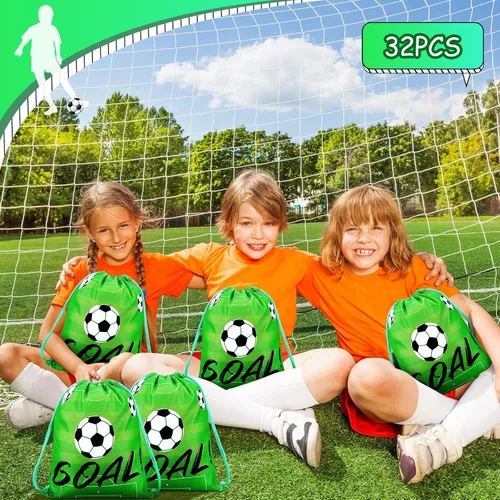 Miniatura 2 de Sadnyy 32 bolsas de fútbol con cordón, mochila de fiesta de fútbol, bolsas de regalo para cumpleaños, temática de fútbol