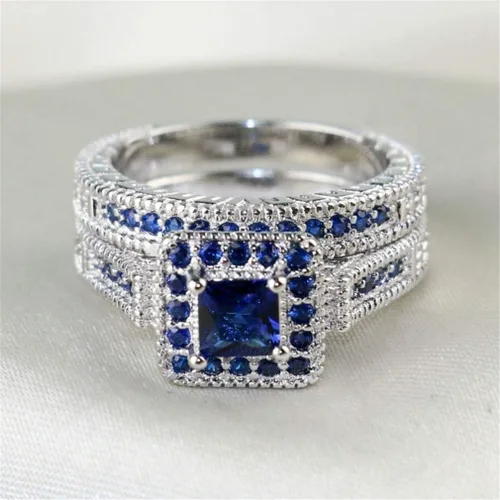 Miniatura 3 de Ai.Moichien Anillos de compromiso de boda con topacio azul y diamantes de imitación