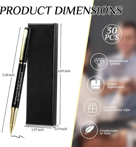Miniatura 2 de PerKoop Juego de 30 Bolígrafos de Agradecimiento para Apreciación de Empleados con Citas Inspiradoras Grabadas con Caja para Acción de Gracias