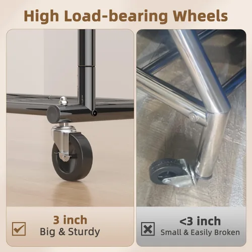 Miniatura 5 de EAGMAK Perchero de ropa resistente con capacidad de carga de 556 LBS, perchero rodante con estantes, colgador de ropa ajustable en altura con Negro