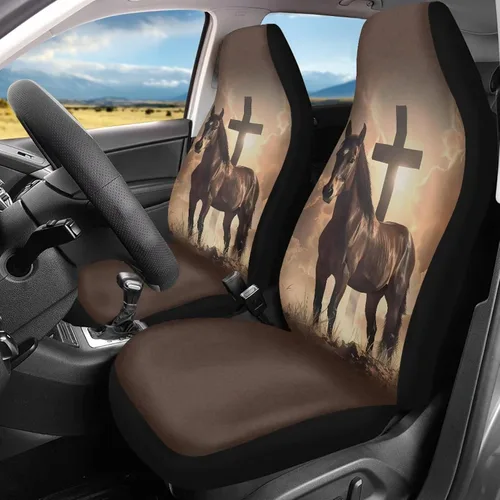 Miniatura 37 de Bulopur Art Horse - Juego de 2 fundas universales para asientos delanteros de automóvil, protectores enteros adecuados para la mayoría