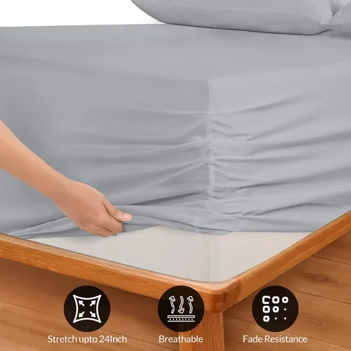 Miniatura 3 de Royale Linens Sábana bajera de bolsillo extra profundo tamaño individual – Sábana bajera plateada de bolsillo profundo – Se adapta a colchones de 18