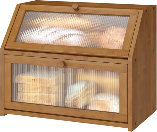 Miniatura 9 de Caja de pan extra grande negra para mostrador de cocina, caja de pan de bambú de doble capa grande, capacidad de almacenamiento de pan de madera