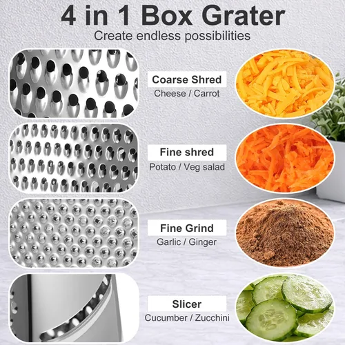 Miniatura 4 de Ourokhome Rallador de queso con asa, rallador de caja de acero inoxidable, triturador de verduras de cocina de 4 lados con recipiente para Couating
