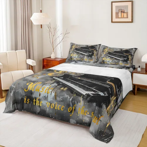 Miniatura 7 de Homewish Juego de sábanas de música de piano, tamaño Queen, juego de ropa de cama de notas musicales de 4 piezas para decoración de habitación