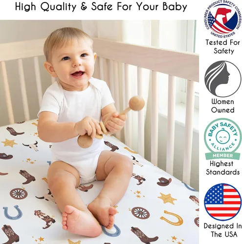 Miniatura 3 de Sweet Jojo Designs Sábanas bajeras para cuna (vaquero bohemio occidental) para niños, guardería infantil, habitación de niños pequeños, tamaño azul