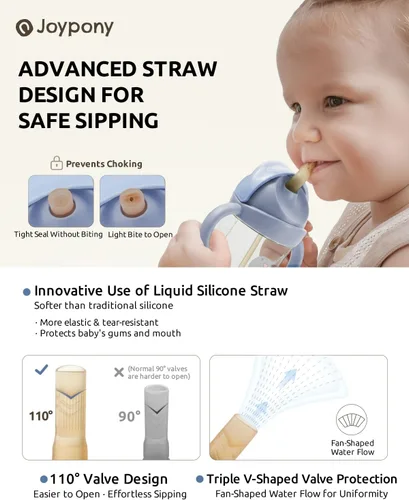 Miniatura 3 de Joypony Vasos para sorber para niños pequeños de 1 a 3 años, vaso con popote con peso a prueba de derrames con asa para bebés de 6 meses en Azul/1