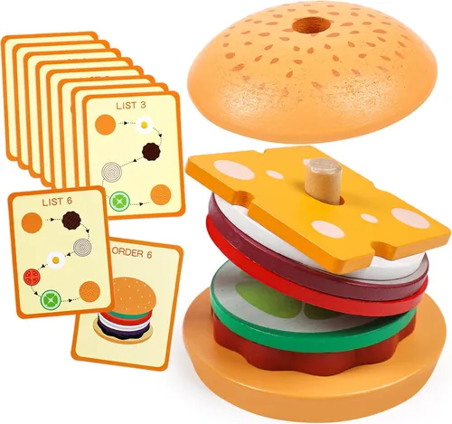 Kizh Juguete apilable de madera para clasificar hamburguesas para niños pequeños, juguetes educativos Montessori de motricidad fina para niños y