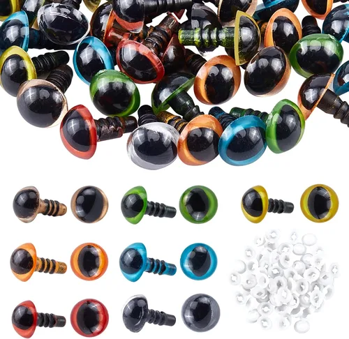 PH PandaHall 70 ojos de seguridad de plástico de 0.394 pulgadas, ojos de gato Amigurumi con 70 arandelas para marionetas, animales de peluche, 7