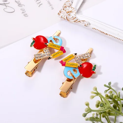 Miniatura 3 de ANGLESJELL Pinzas para el cabello para profesores, lindas horquillas de lápiz de manzana de cristal FRI-YAY Love para mujeres, accesorio
