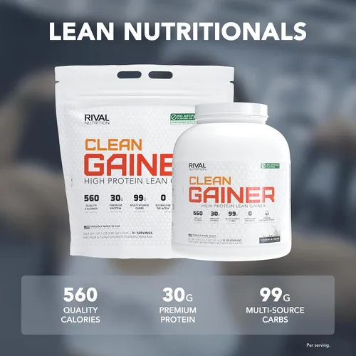 Miniatura 3 de RIVAL NUTRITION Clean Gainer Proteína en Polvo – 5LB Galletas y Crema – Alta Proteína para Masa Magra y Ganancia de Peso 560 Calorías, 30g