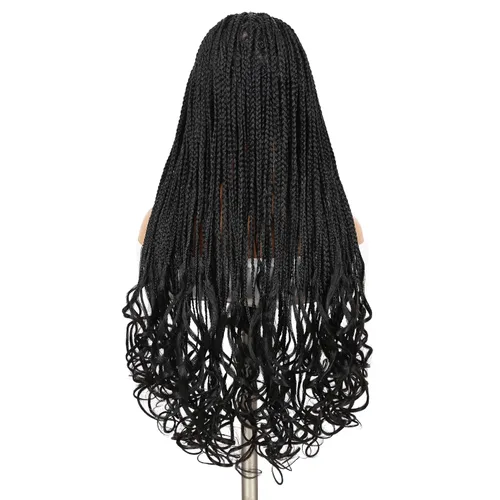 Miniatura 4 de Pelucas trenzadas de encaje completo, sin nudos, trenza, peluca de extremos rizados para mujeres negras, 28 pulgadas, cuadrada, trenzada, encaje