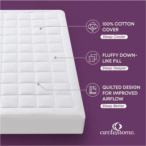 Miniatura 2 de CirclesHome Protector de colchón de tamaño individual – 100% algodón superior Ultra – Protector de colchón alternativo de plumón de felpa – 200