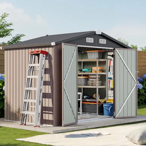 Miniatura 10 de Cobertizo de almacenamiento para exteriores de 5 x 3 pies, cobertizo de herramientas de jardín de metal con techo inclinado y puerta con cerradura