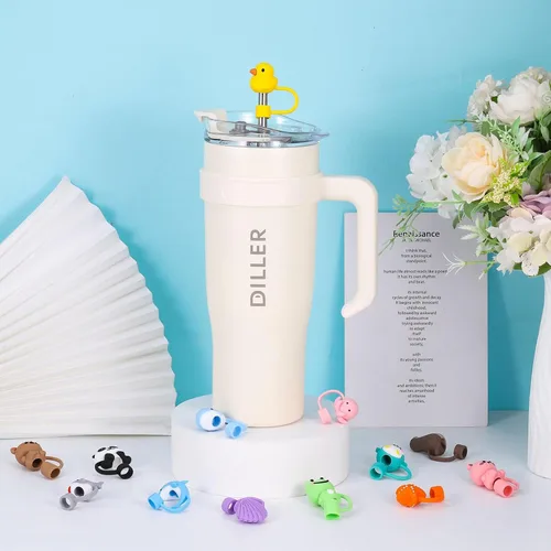 Miniatura 2 de 20 tapas de paja de animales compatibles con Stanley Cup, de silicona, reutilizables, para vasos de 30 y 40 onzas, accesorios de 0.394 in