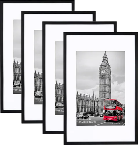 Giftgarden Portarretratos de 11 x 17 pulgadas, paquete de 4 marcos mate de 11 x 17 pulgadas para fotos de 8 x 12 pulgadas con paspartú, póster de 11