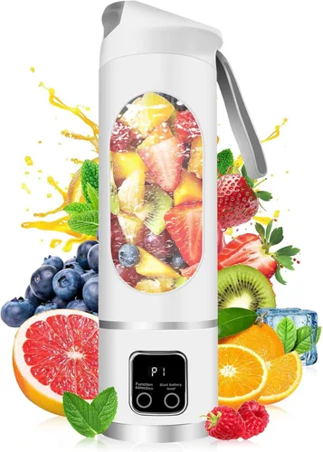 Miniatura 11 de Licuadora portátil de 16 oz/16.9 fl oz para jugos y batidos con 12 cuchillas de acero inoxidable Recargable por USB y control de múltiples