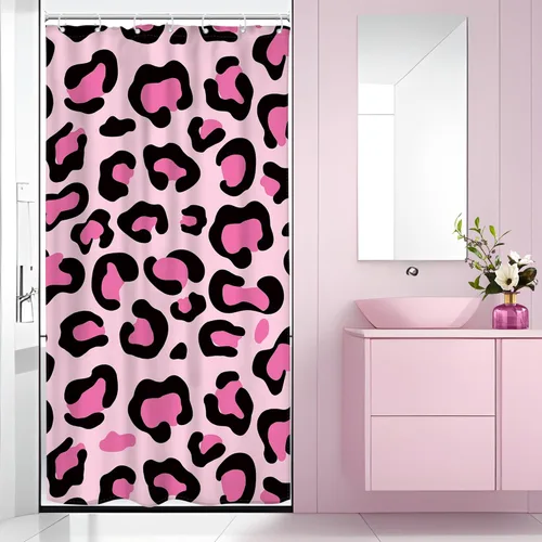 Riyidecor Cortina de Ducha con Estampado de Leopardo Negro y Rosa Cabina Pequeña RV Estrecha Linda Femenina Moderna Trendy Simple Guepardo 36Wx72H