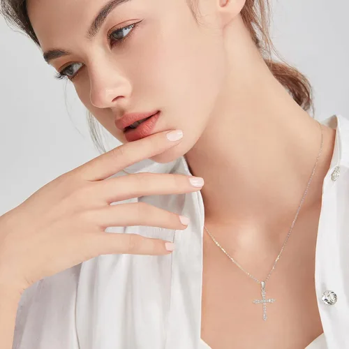 Miniatura 2 de FANCIME Collar de cruz para mujer, plata de ley 925, circonita cúbica, cruz torcida, bucle infinito, princesa, collar con colgante fiel para mujeres