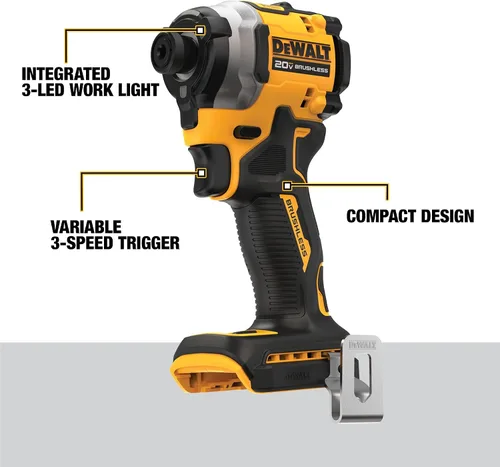 Miniatura 3 de DEWALT Kit de taladro de impacto inalámbrico ATOMIC de 20 V, 1/4 de pulgada, batería y cargador incluidos (DCF850E1)